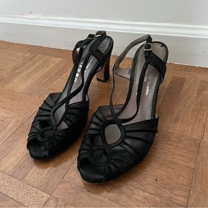 Black Calypso peep toe heels